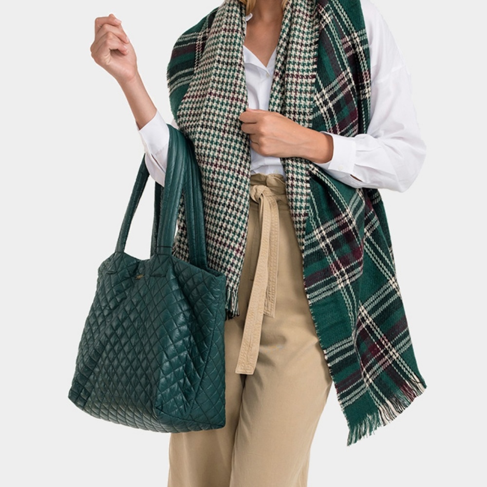 Large Green Quilted Tote Bag ~Brand New~